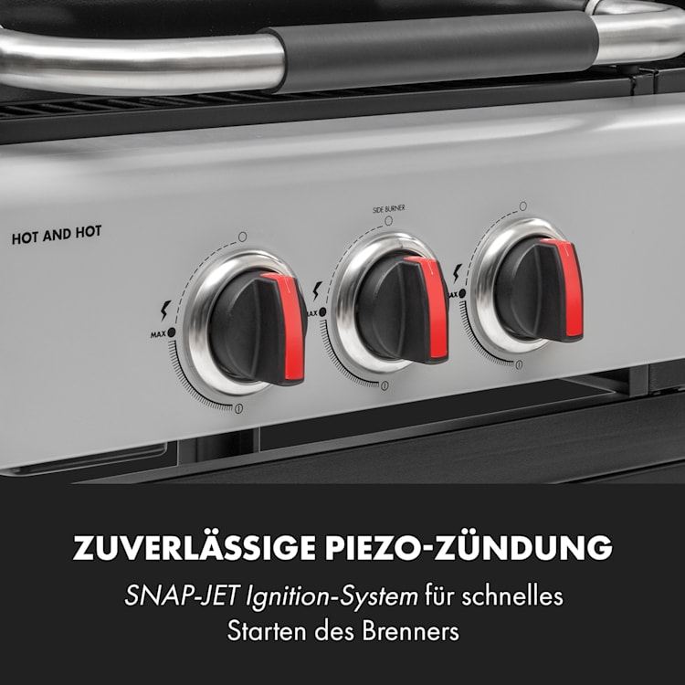 Hot & Hot Gasgrill 8,5kW 3 Brenner höhenverstellbar schwarz