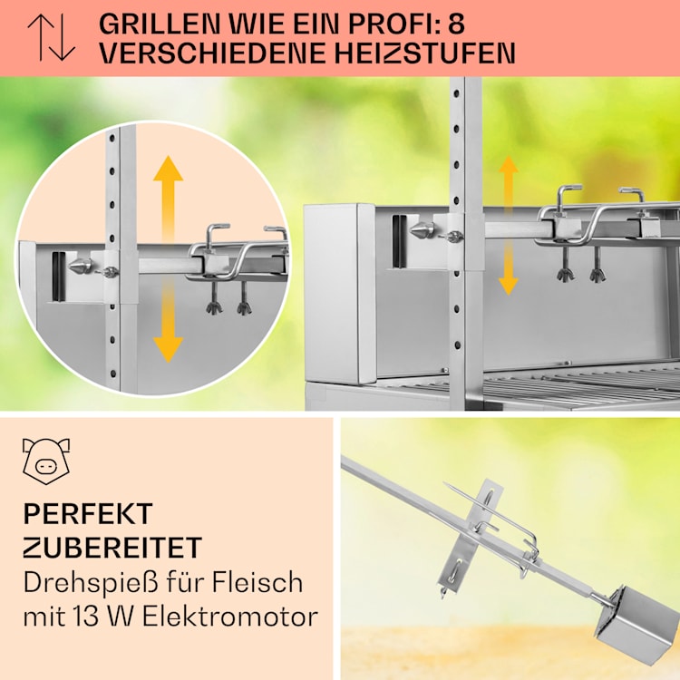 Sauenland Pro Spanferkelgrill Drehspieß 13W 4 Rollen Edelstahl