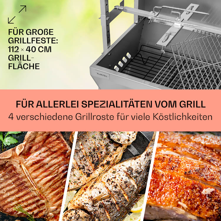 Sauenland Pro Spanferkelgrill Drehspieß 13W 4 Rollen Edelstahl