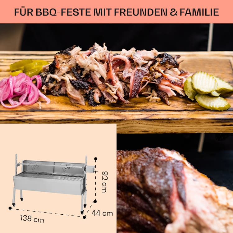 Sauenland Pro Spanferkelgrill Drehspieß 13W 4 Rollen Edelstahl