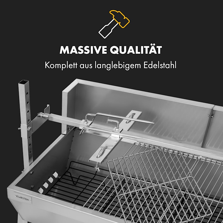 Sauenland Pro Spanferkelgrill Drehspieß 13W 4 Rollen Edelstahl