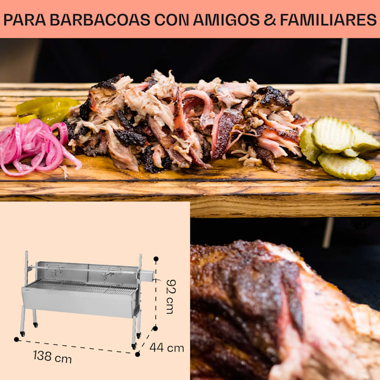 Sauenland Pro Asador para lechón Espetón giratorio 13W 4 ruedas Acero inoxidable