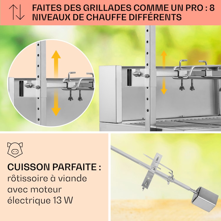 Sauenland Pro Barbecue broche pour cochon de lait 13W 4 roulettes inox