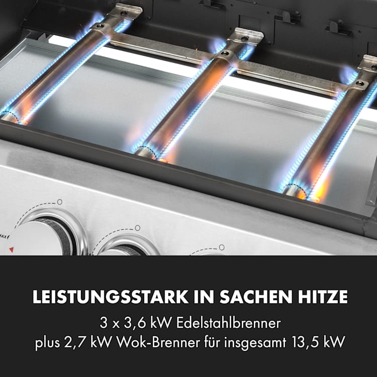 Tomahawk 3.1 S Gasgrill 3x3,6kW Brenner+2,7 kW 60x45cm Grill Edelstahl