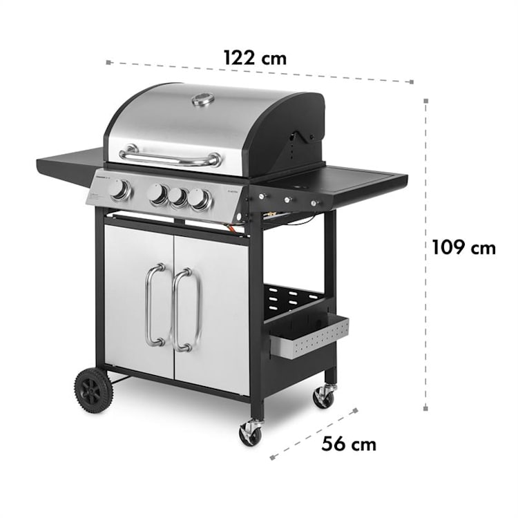 Tomahawk 3.1, газов грил, 3x 3.6 kW горелки + 2,7 kW вок горелка, 60 x 45 cm, скара, неръждаема стомана