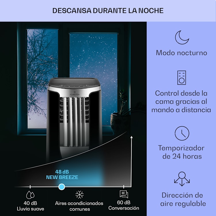 New Breeze ECO aire acondicionado portátil 10.000 BTU / 2,9 kW EEK A+ 10.000 BTU | Negro / Plata Metálica
