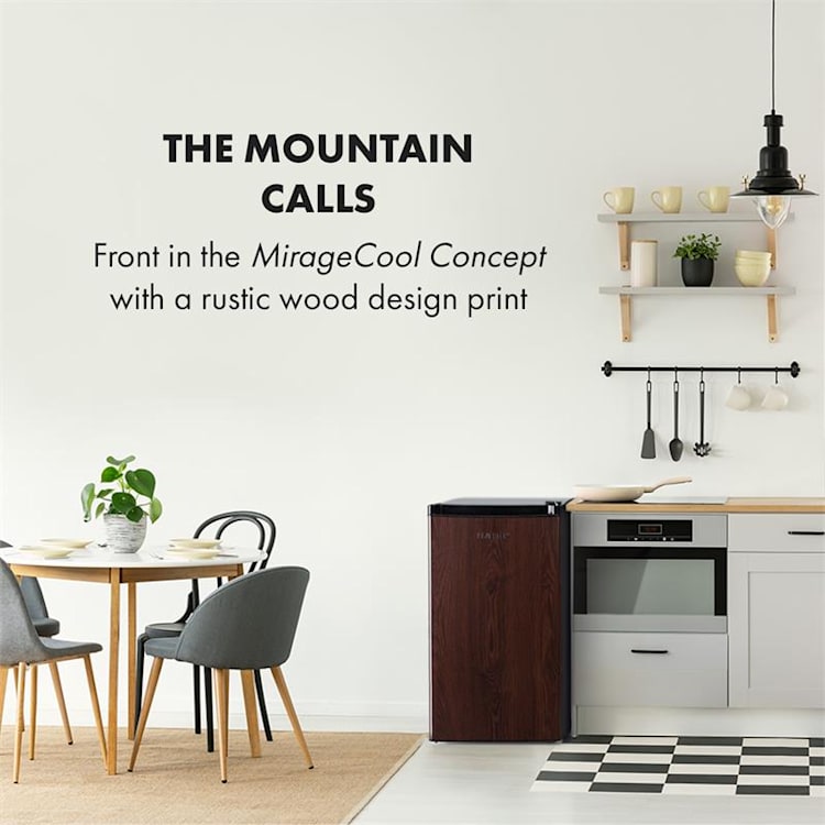 Feldberg, chladnička, A+, 90 l, MirageCool Concept, drevený dizajn, čierna