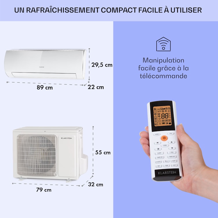 Windwaker Eco climatiseur split 9000 BTU/2,7 kW 610 m³/h max. A++ 9.000 BTU