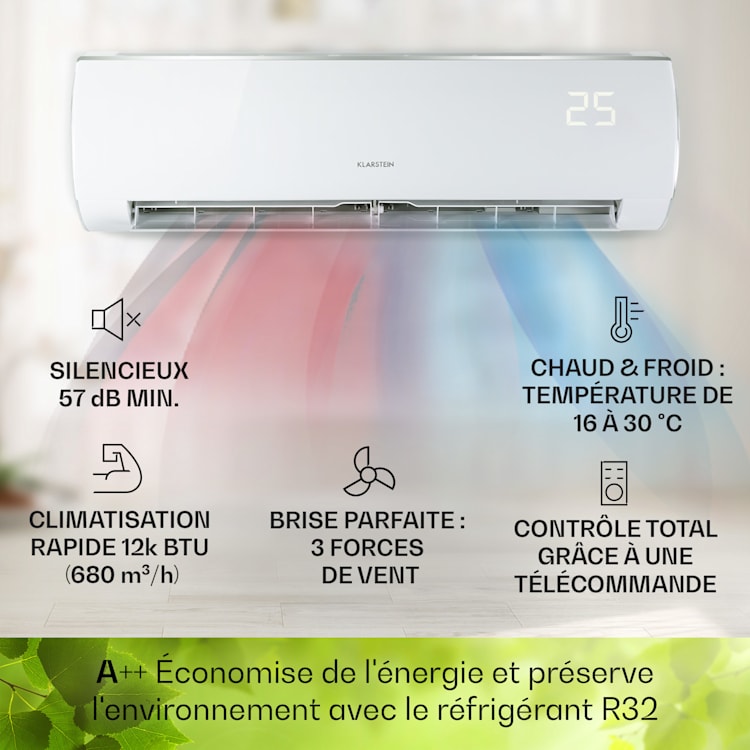 Windwaker Eco climatiseur split 12000 BTU/3,5 kW 680 m³/h max. A++ 12.000 BTU