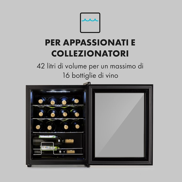 Shiraz 16 Uno - Frigorifero per vini, 42 l, pannello di controllo touch, 131 W, 5-18°C 16 bottiglie | 1 zona di raffreddamento | Nero