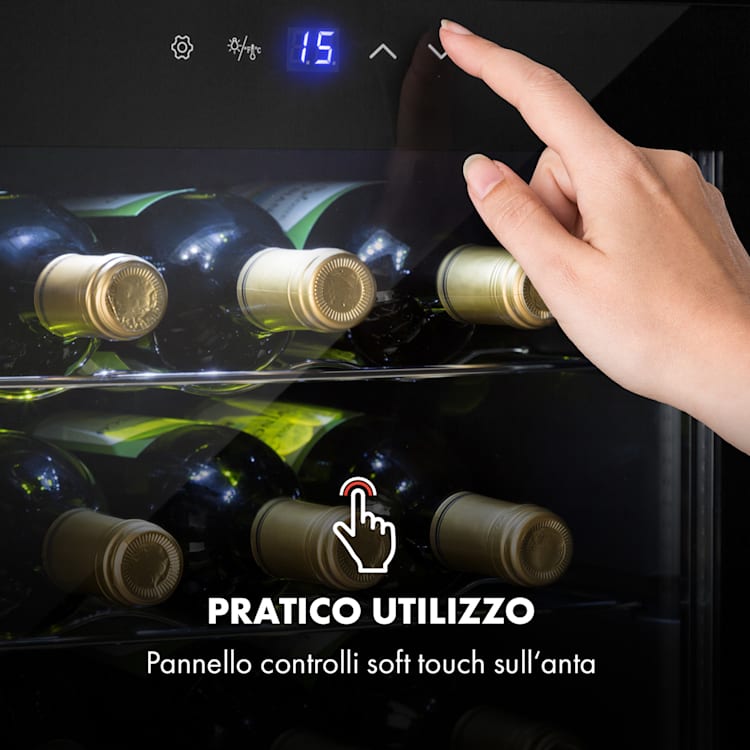 Shiraz 16 Uno - Frigorifero per vini, 42 l, pannello di controllo touch, 131 W, 5-18°C 16 bottiglie | 1 zona di raffreddamento | Nero