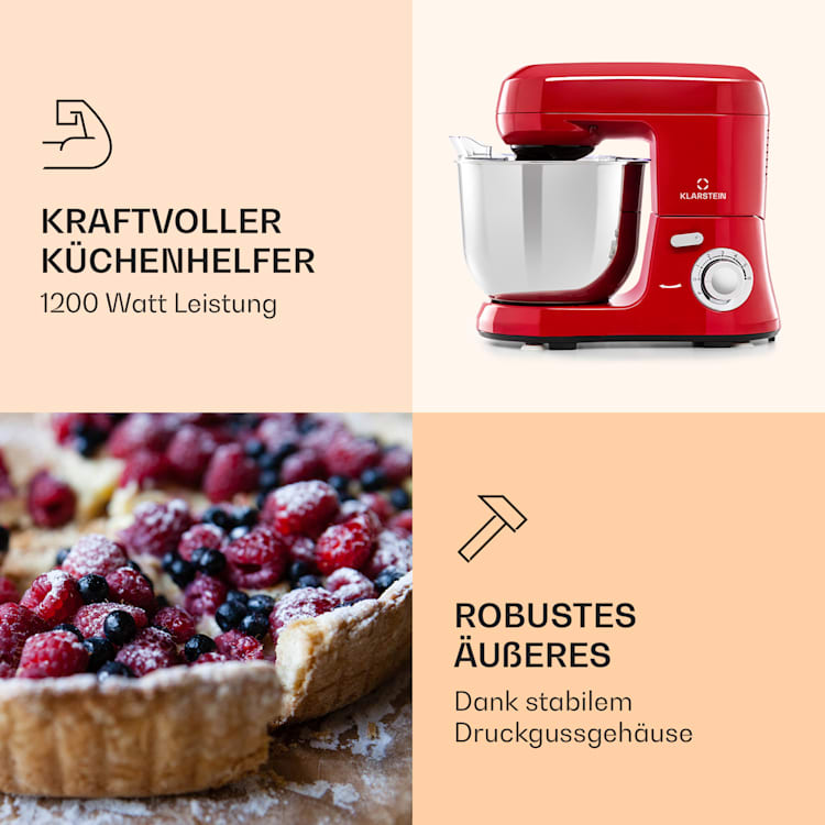 Bella Robusta Metal Küchenmaschine 1200 W 6 Stufen 5,5 Liter Rot