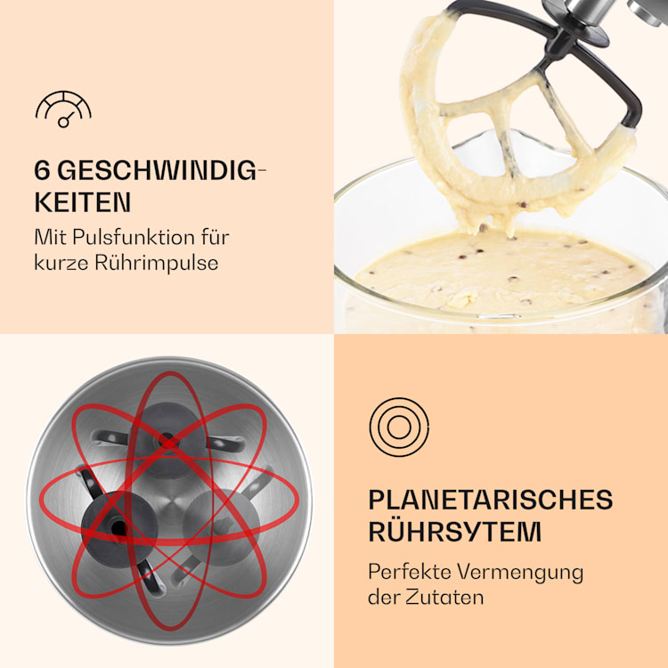 Bella Robusta Metal Küchenmaschine 1200 W 6 Stufen 5,5 Liter Rot