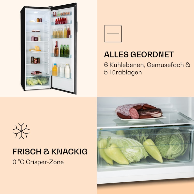 BigBoy Kühlschrank 337l Crisper 6 Ebenen Energieklasse schwarz 323 Ltr