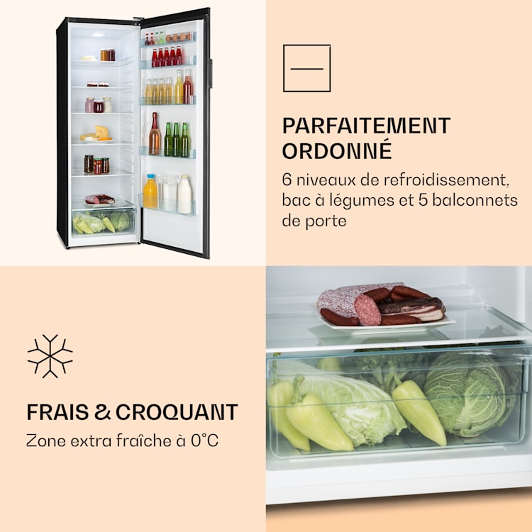 BigBoy Réfrigérateur 337l Bac à légumes 6 étages Classe énergie noir 323 L