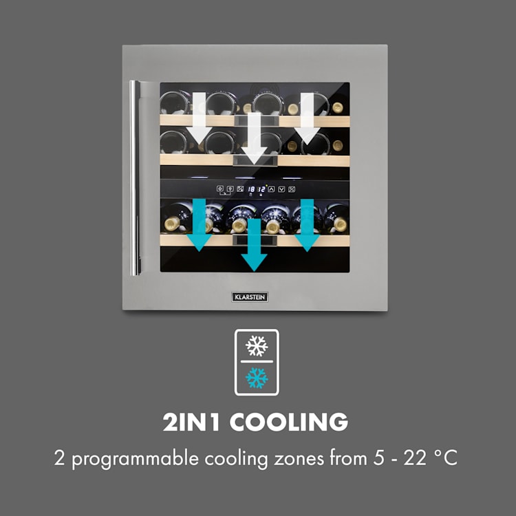 Vinsider 36, hladilnik za vino, 2 hladilni coni, 5-22 °C, 94 l, nerjaveče jeklo 36_bottles | 2 | Nerjaveče jeklo