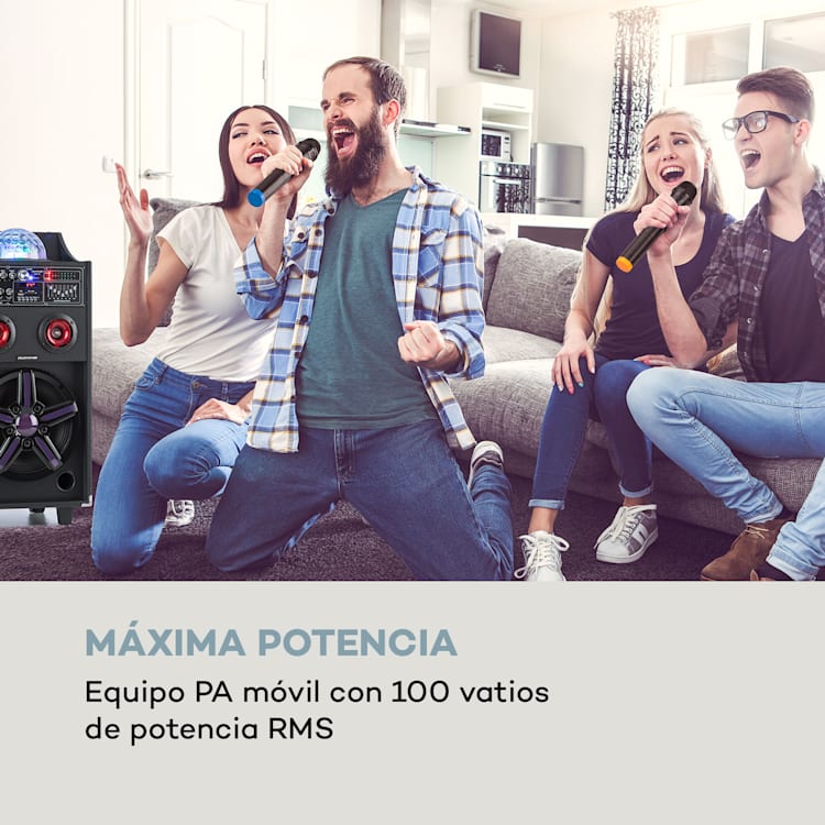 DisGo Box 100 Sistema de megafonía móvil 50W RMS BT ranura SD LEDs Batería USB negro