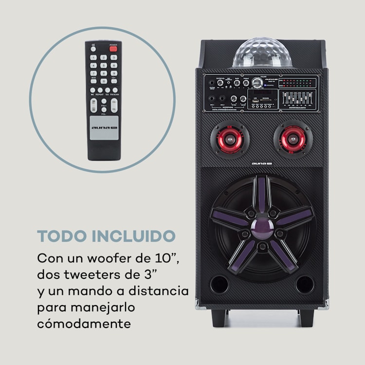 DisGo Box 100 Sistema de megafonía móvil 50W RMS BT ranura SD LEDs Batería USB negro