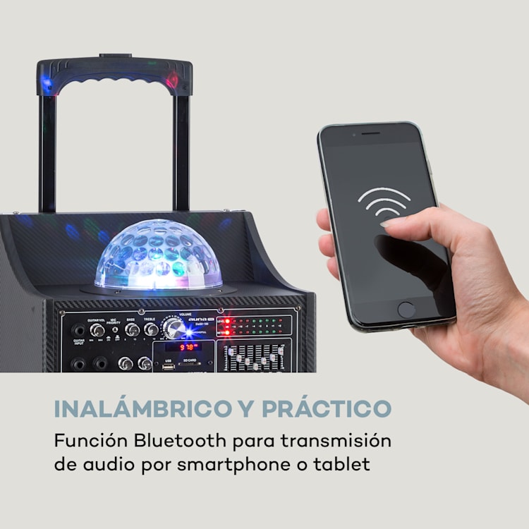 DisGo Box 100 Sistema de megafonía móvil 50W RMS BT ranura SD LEDs Batería USB negro