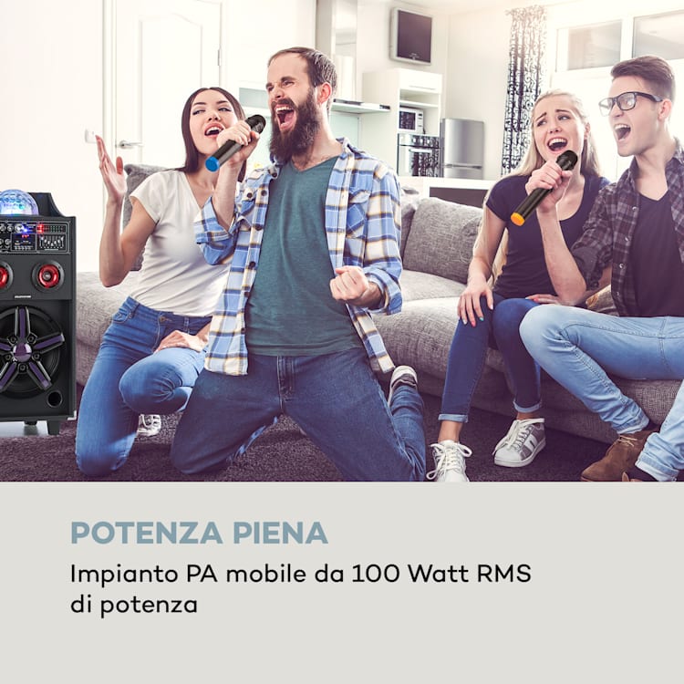 DisGo Box 100 impianto PA portatile 50W RMS BT slot SD LED USB batteria nero