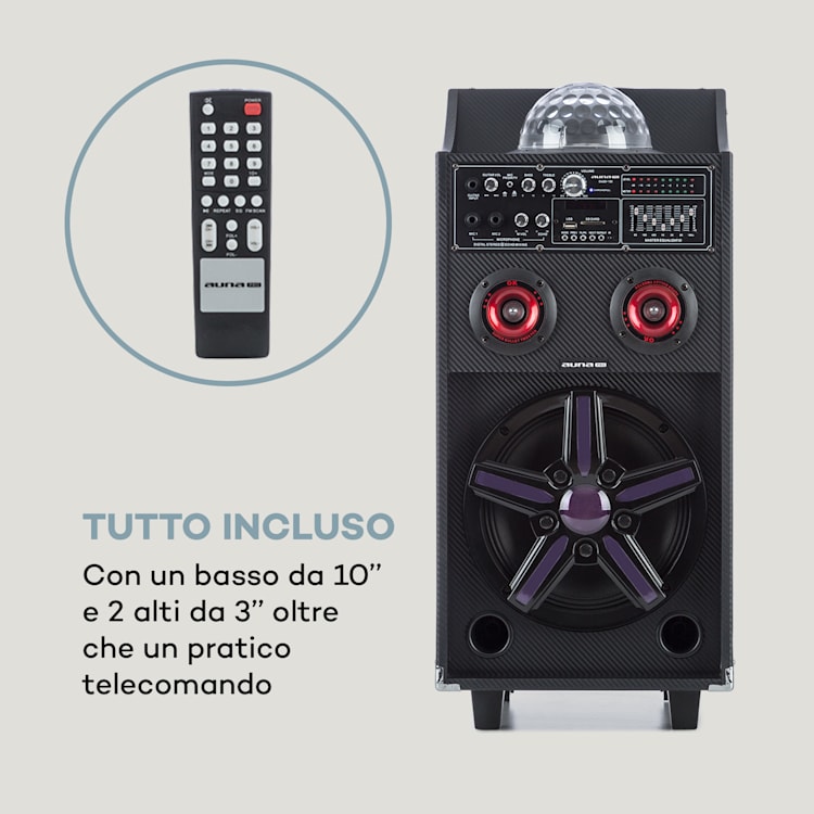 DisGo Box 100 impianto PA portatile 50W RMS BT slot SD LED USB batteria nero