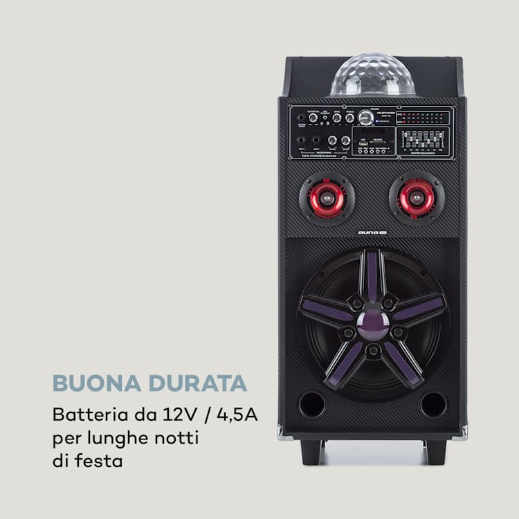 DisGo Box 100 impianto PA portatile 50W RMS BT slot SD LED USB batteria nero