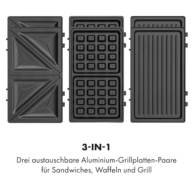 Trilit 3-in-1 Sandwich Maker 750W 3 Grillplatten LED Anti-Haft schwarz Schwarz