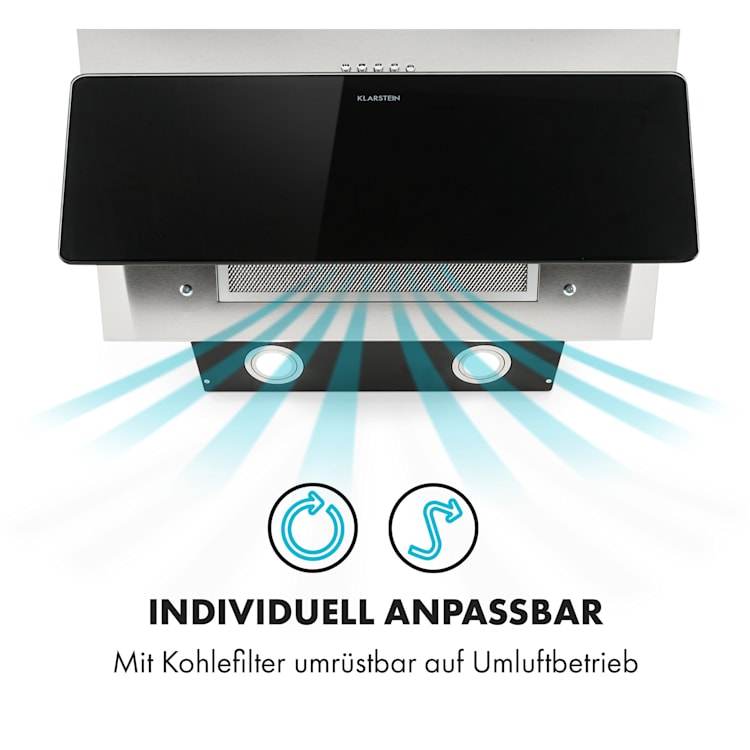 Alessia Dunstabzugshaube Kopffreihaube 350 m³/h Push Control schwarz 60 cm