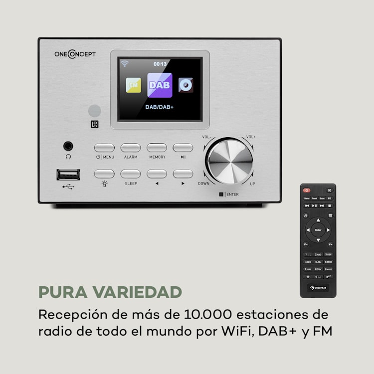 Streamo Equipo estéreo con radio de internet WLAN DAB+ FM Reproductor de CD Bluetooth Plateado Plata Metálica