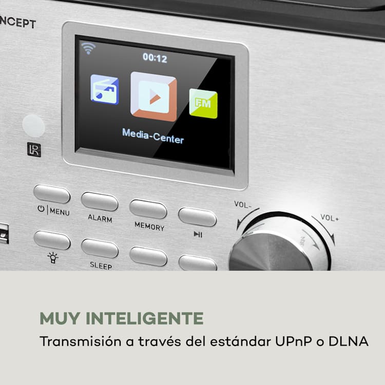 Streamo Equipo estéreo con radio de internet WLAN DAB+ FM Reproductor de CD Bluetooth Plateado Plata Metálica