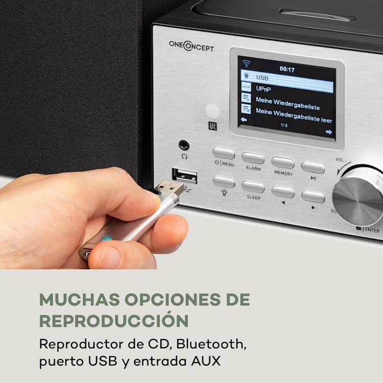 Streamo Equipo estéreo con radio de internet WLAN DAB+ FM Reproductor de CD Bluetooth Plateado Plata Metálica