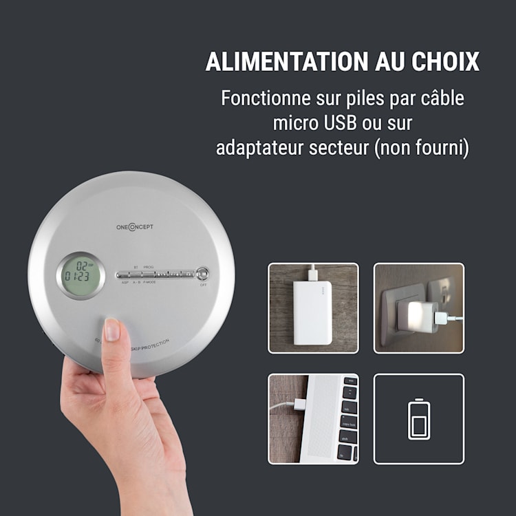 CDC 100 BT Discman lecteur CD Bluetooth LCD ASP 2x 1,5V argent Argent