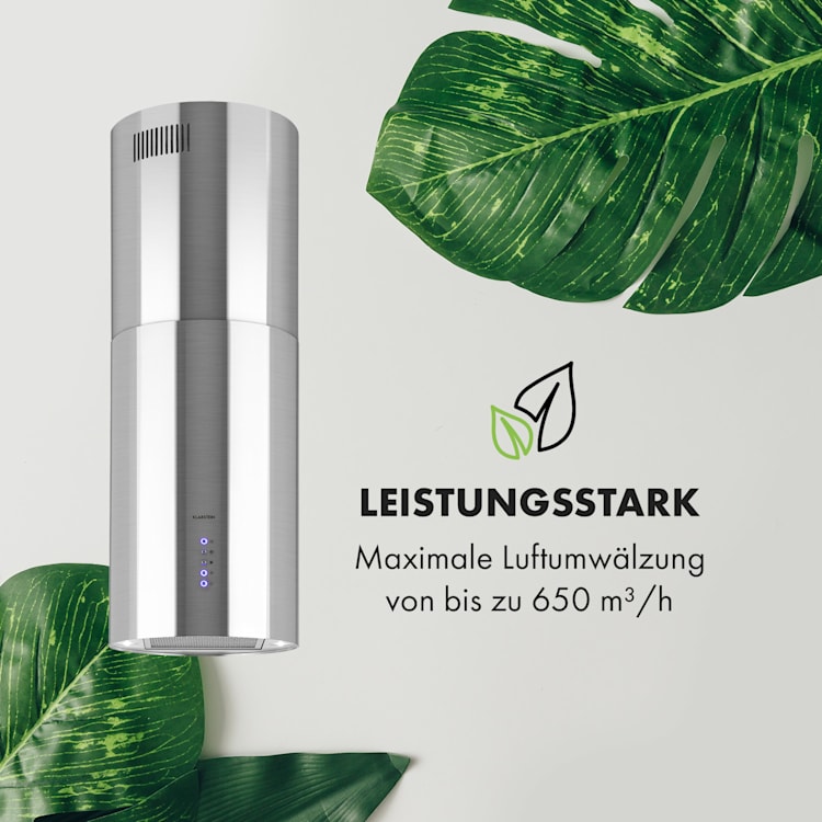 Beretta Inselabzugshaube Ø35cm Ab-/Umluft 650m³/h LED Aktivkohlefilter Edelstahl Silber
