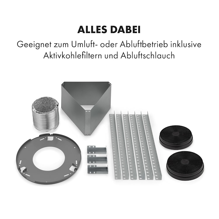 Beretta Inselabzugshaube Ø35cm Ab-/Umluft 650m³/h LED Aktivkohlefilter Edelstahl Silber