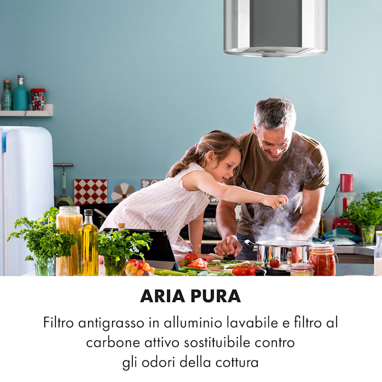 Beretta Cappa a Isola Ø35cm Scarico/Ricircolo 650m³/h LED Acciaio Inox Argento