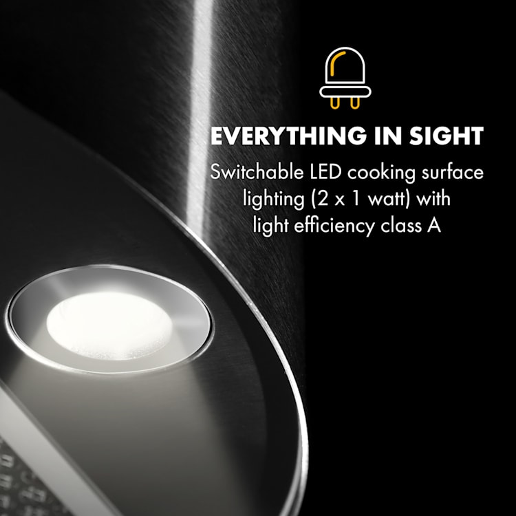 Beretta, otočna napa, Ø35cm, recirkulacija, 650m³/h, LED, nerjaveče jeklo Srebrna