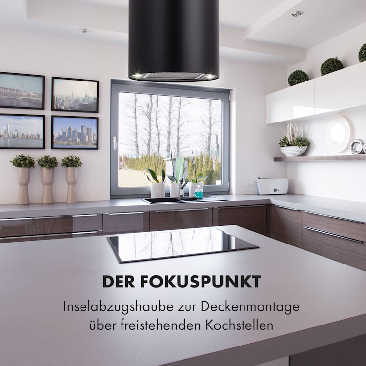 Beretta Inselabzugshaube Ø35cm Ab-/Umluft 650m³/h LED inkl. Aktivkohlefilter Matt-Schwarz