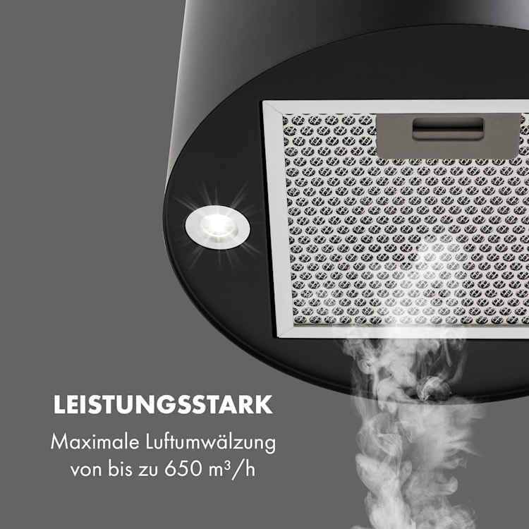 Beretta Inselabzugshaube Ø35cm Ab-/Umluft 650m³/h LED inkl. Aktivkohlefilter Matt-Schwarz