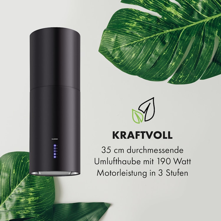 Beretta Inselabzugshaube Ø35cm Ab-/Umluft 650m³/h LED inkl. Aktivkohlefilter Matt-Schwarz