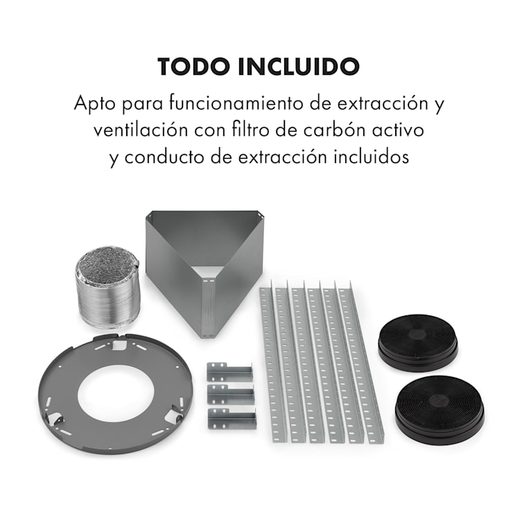 Klarstein Beretta Campana de isla Ø35cm Recirculación y extracción del aire 650m³/h led Negro Negro Mate