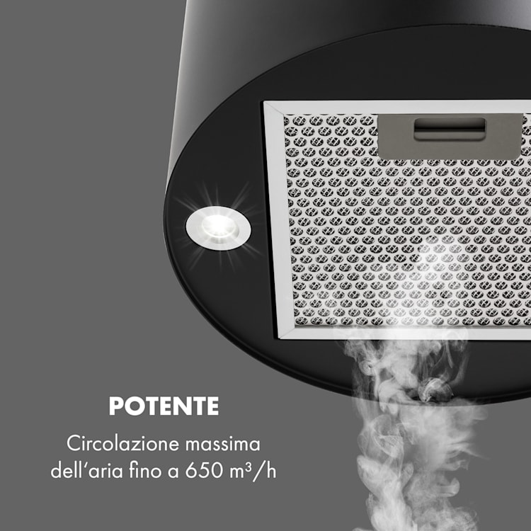 Klarstein Beretta cappa aspirante a isola Ø35cm a ricircolo 650m³/h LED nero Nero Opaco