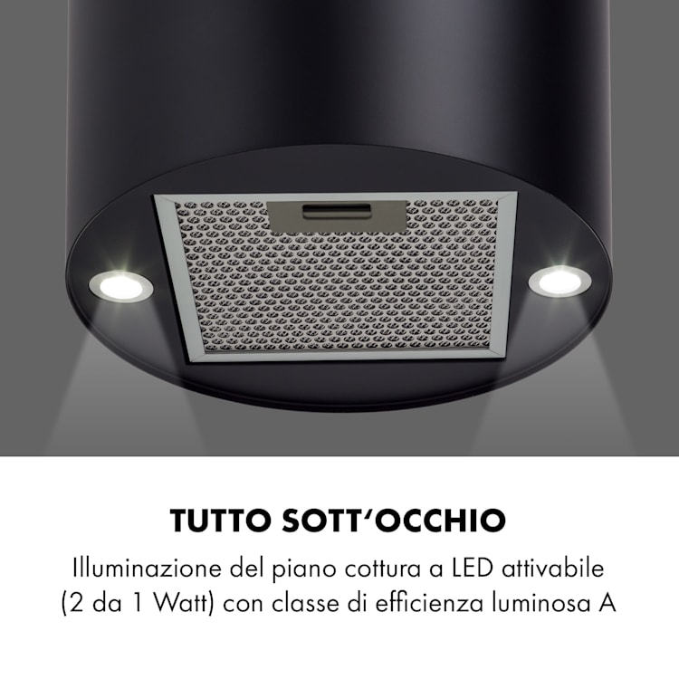 Klarstein Beretta cappa aspirante a isola Ø35cm a ricircolo 650m³/h LED nero Nero Opaco