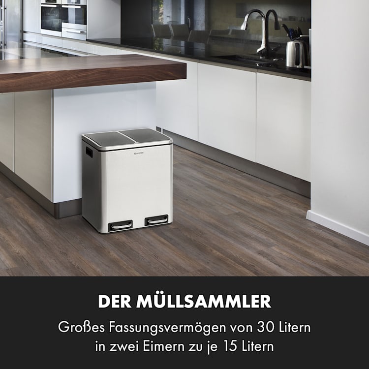 Trash Gordon Treteimer 30L / 2x15L geräuschlos PP Edelstahl gebürstet Silber