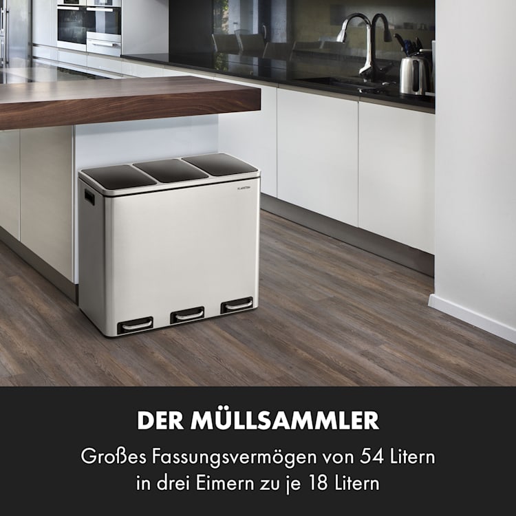 Grandmaster Trash Treteimer 54l / 3x18L geräuschlos PP Edelstahl