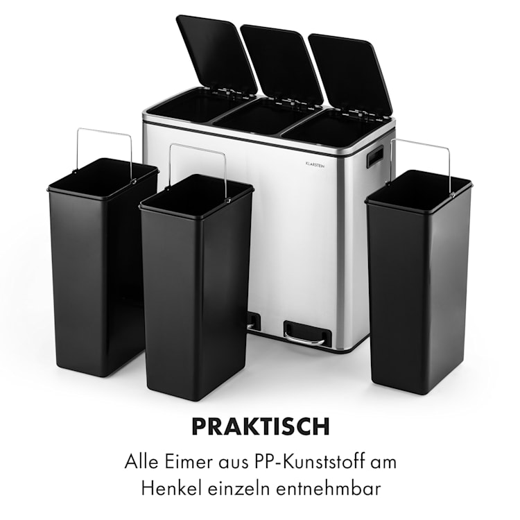 Grandmaster Trash Treteimer 54l / 3x18L geräuschlos PP Edelstahl