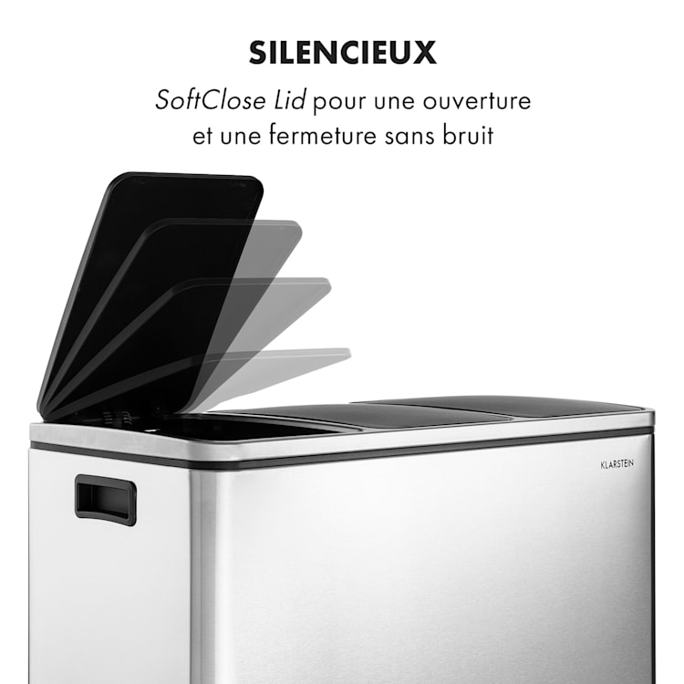 Grandmaster Trash poubelle à pédale 54 l / 3x18 L silencieux PP inox