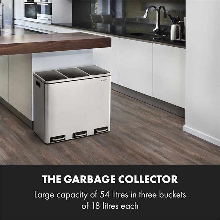Grandmaster Trash Pedal Bin 54l / 3x18L Noiseless PP Stainless Steel