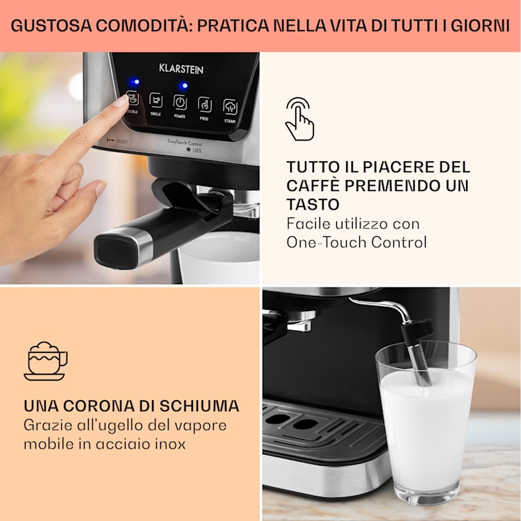 Arabica, Macchina per Caffè Espresso, 15 Bar, 1,5 L, Touch, Acciaio Inox, 1050 W Argento metallizzato