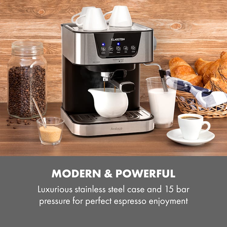 Arabica, Espresso Machine, 1050W, 15 Bar, 1.5l, Touch Control Panel, Stainless Steel Silver