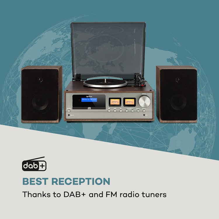 Oxford impianto stereo retrò DAB+/FM funzione BT vinile CD AUX-In grigio scuro